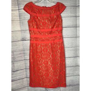 Women's Adrianna Papell salmon colored lace overlay‎ dress sleeveless size 6